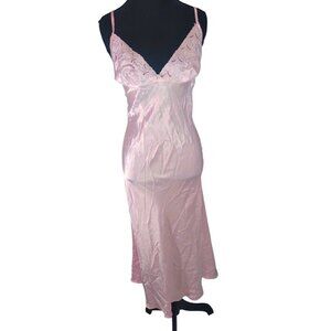 VTG 90s / 80s Maxi Pale Pink Embroidered Slip Dress, Size M Feminine Nightgown